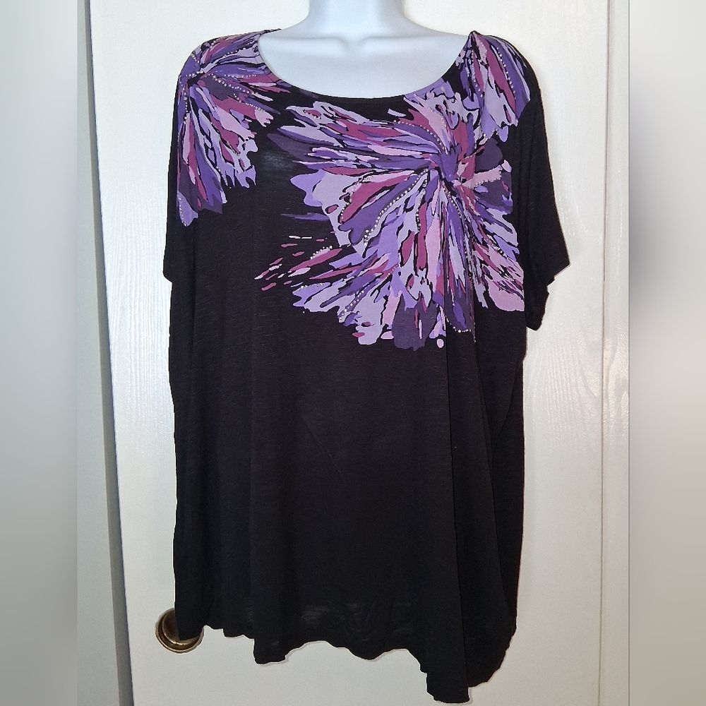 Apt. 9 Plus Tee, Purple Floral Graphic, Sz 2X